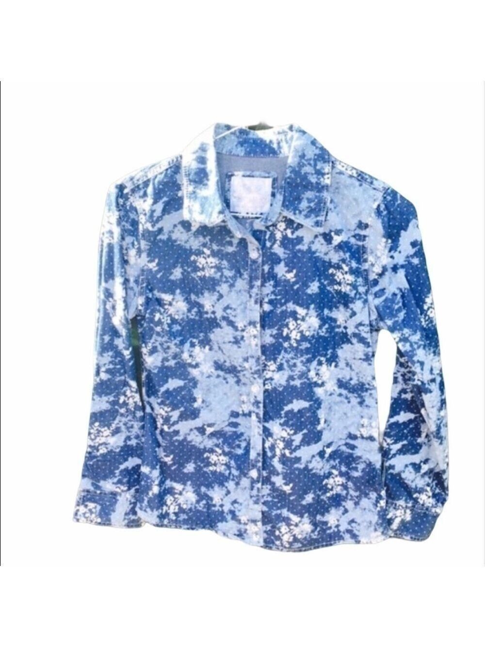 JUSTICE Denim Floral Print Button Down Top size 10